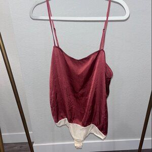 Free People Intimately Satin Bodysuit in Ruby